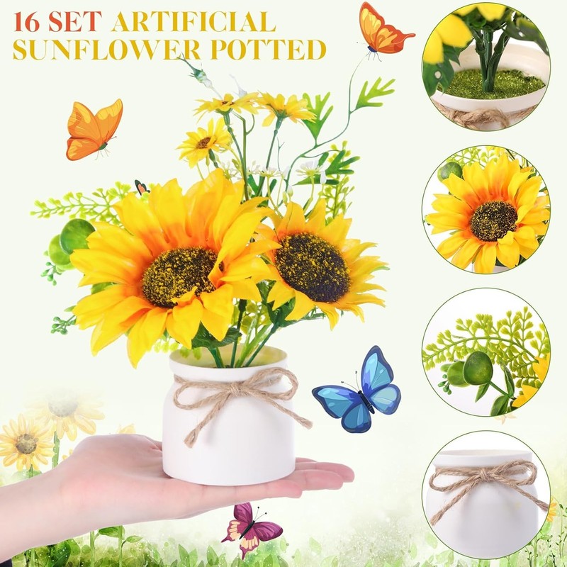 16 Pcs Sunflower Potted Plants Rustic Summer Spring Kitchen Wedding Table gallery