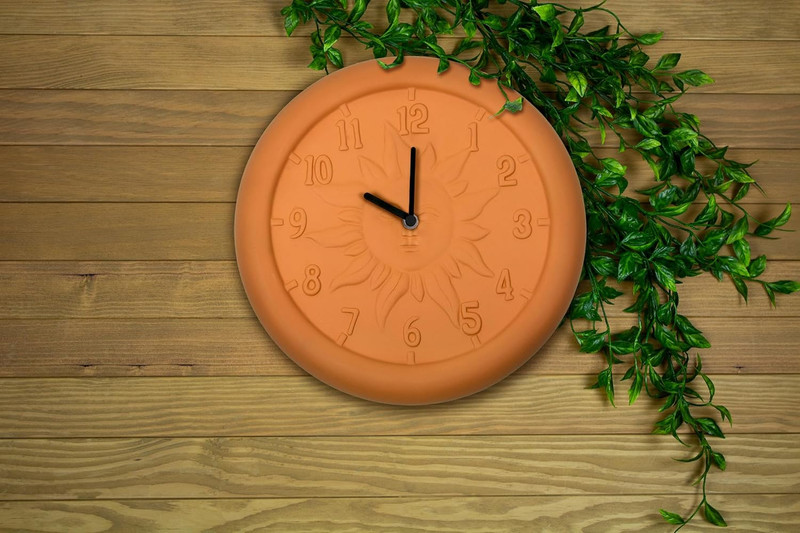 Terra Cotta Indoor and Outdoor Silent Wall Clock With Quartz Movement, 12-Inch gallery