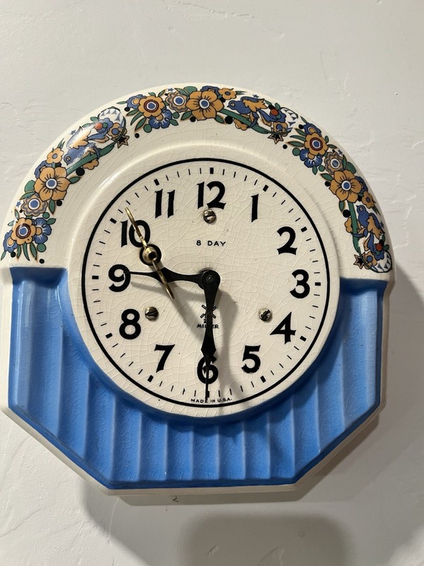Capitol 8-Day Octagon Hanging Wall Clock Blue/White Floral Analog