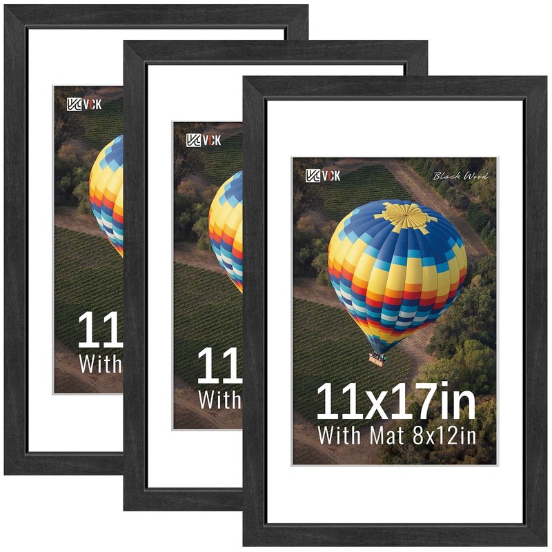 11×17 Picture Frames Black 3 Pack, Wide Border Solid Wood, Tempered Glass, Di…