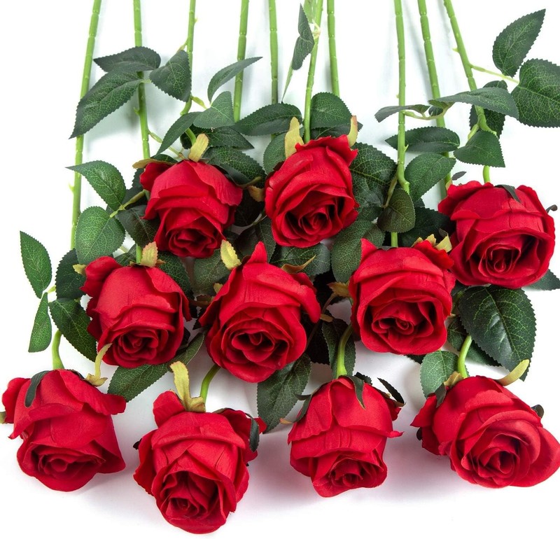 10pcs Artificial Rose Flowers Long Stem Fake Silk Roses for DIY Wedding Bouqu... gallery