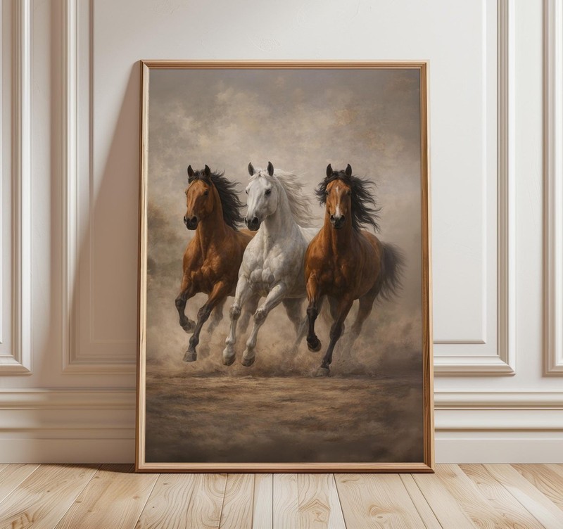 Running Horses Poster – Wild Horse Equestrian Wall Art Print, Rustic Decor