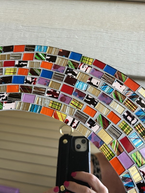 Handcrafted Glass Mosaic Decorative Wall Mirror, 20" Round Bohemian Abstract gallery