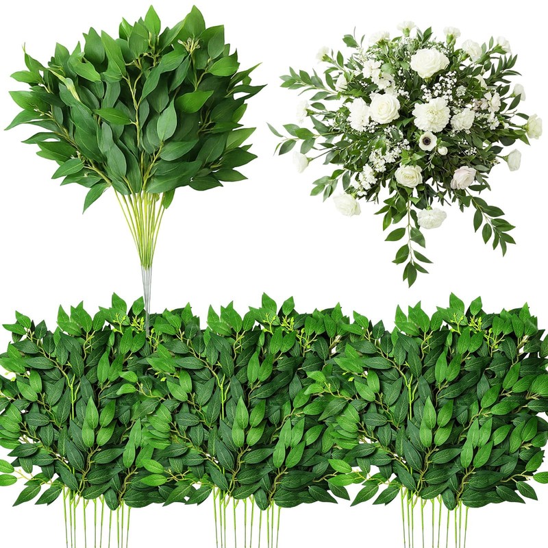 40 Pcs Italian Ruscus Greenery Stems Bulk 21.6” Artificial Faux Silk Greener…