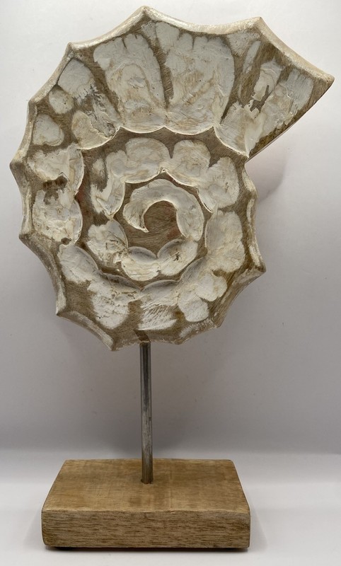 Hand Carved Hand Painted Seashell On Base Mango Wood Nautical Ocean Decor