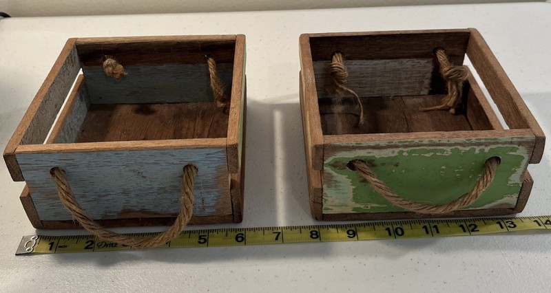 Set of 2 Rustic Wood Crates 6x6x3 Inches Decorative Storage Bins Painted gallery
