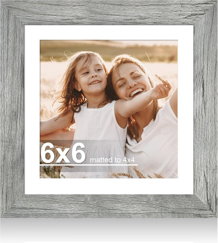 6X6 Picture Frame with Glass, Display Pictures 4X4 with Mat or 6 X 6 without Mat
