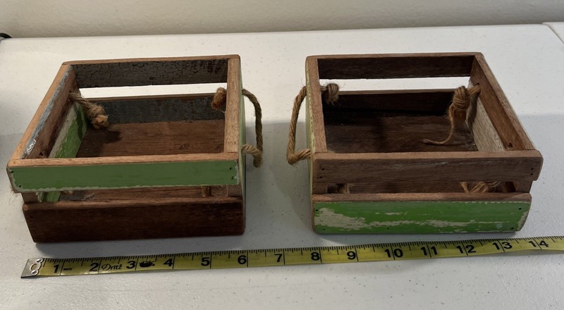 Set of 2 Rustic Wood Crates 6x6x3 Inches Decorative Storage Bins Painted