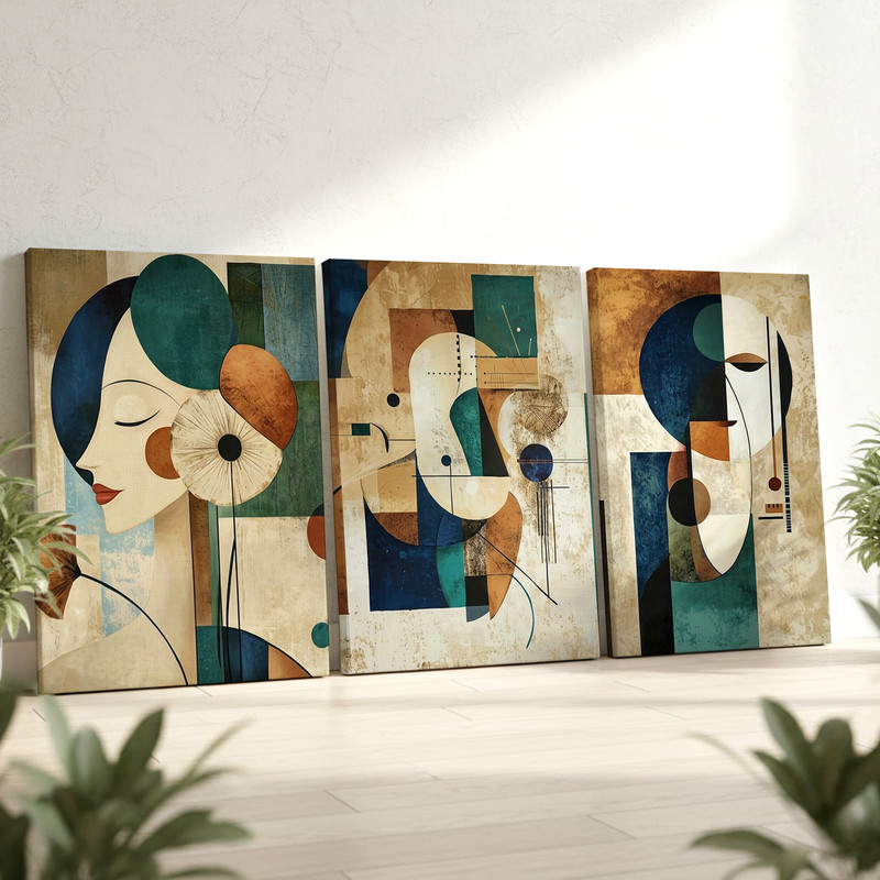 3 Pieces Modern Abstract Geometric Large Wall Art Set for Bedroom Set Of 3 gallery