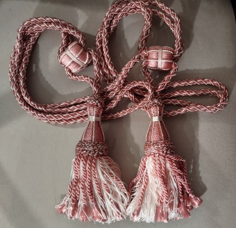 2 ITALIAN BRAIDED ROPE TASSEL PALE, DUSTY PINK , CURTAIN, DRAPERY LUXURY TIEBACK gallery