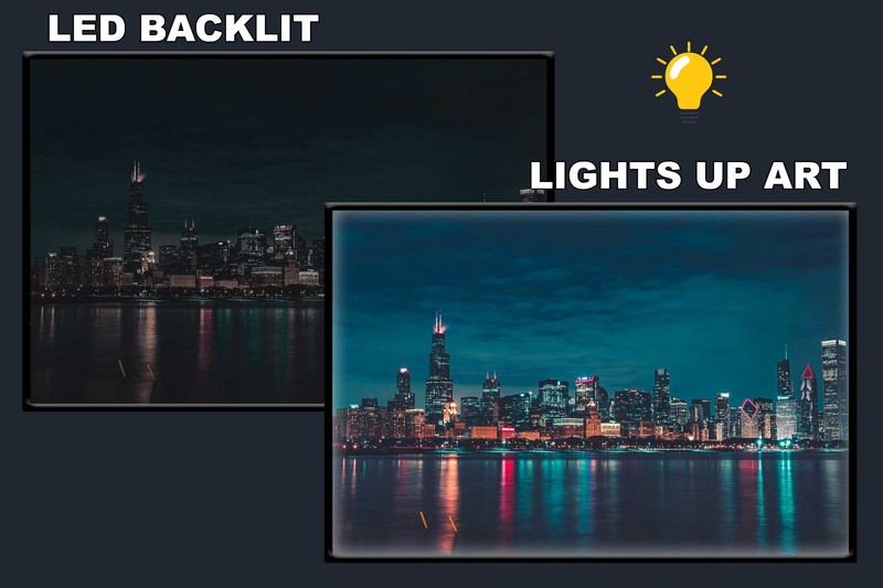LED Backlit Cyberpunk Wall Art Lighted Frame – Chicago skyline night life