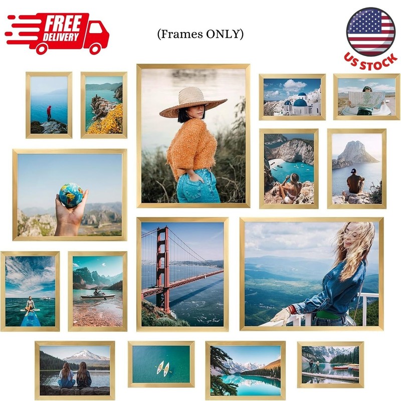 16 Pack Gold Picture Frames for Multi Sizes Photos, Assorted Set Including …