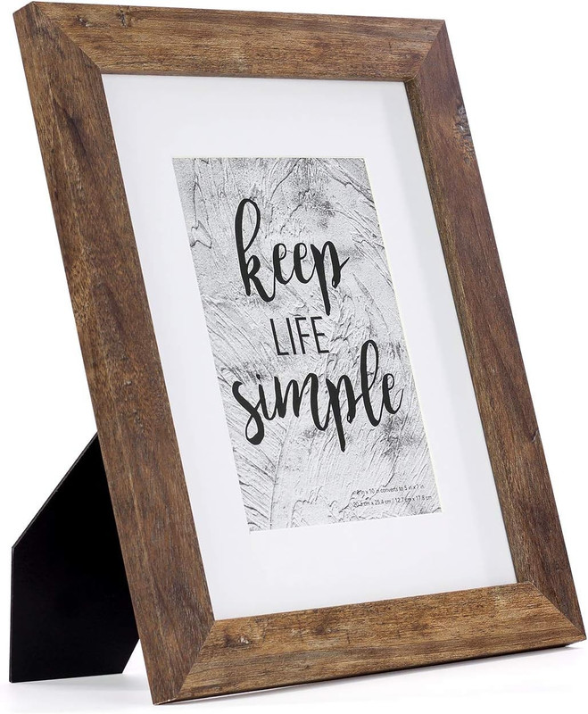 8X10 Picture Frame Rotten Brown, Wooden Frame with White Mat, for Tabletop and W gallery