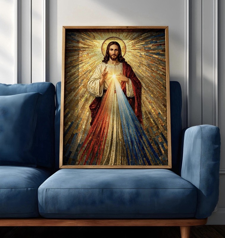 Divine Mercy Jesus Wall Art Canvas Wall art Print Christian Mosaic Wall decor
