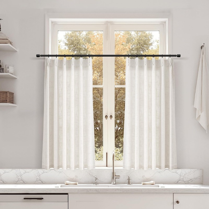 Joywell Short Linen Pinch Pleated Curtains 36 Inch Length for Cafe 2 Panels S…