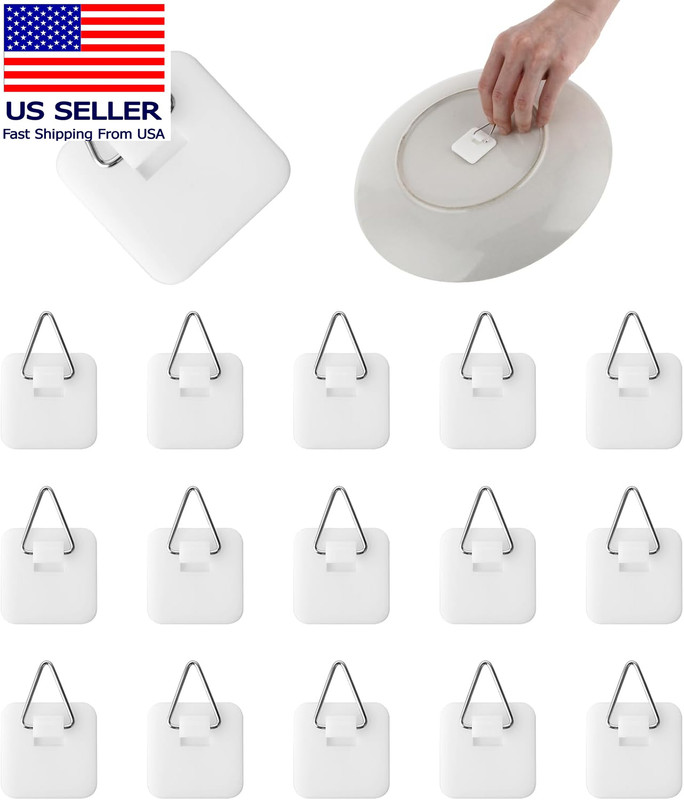 15PCS Invisible Adhesive Plate Hangers, Wall Display Holder, 1.25 Inches Vertica