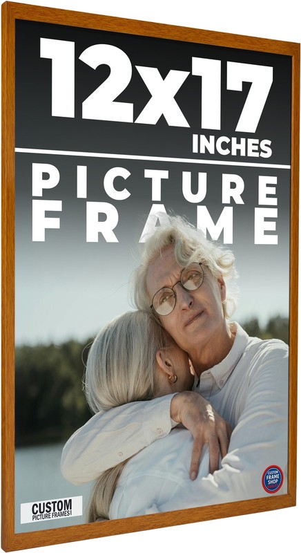12×17 Honey Brown Real Wood Picture Frame Width 0.75 inches | Interior Frame Dep