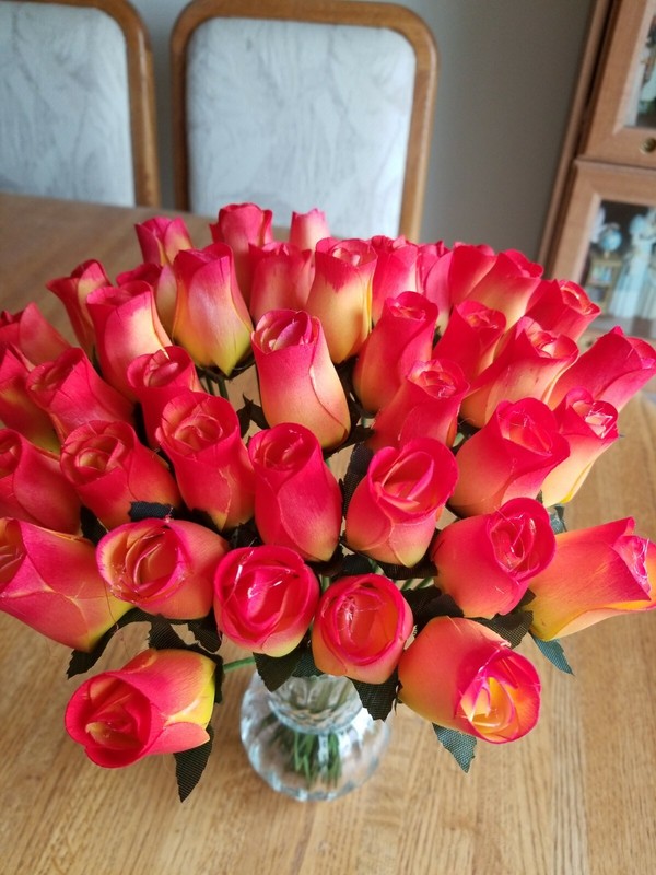 1 DOZEN – YELLOW/RED WOODEN ROSE BUDS 5 X 8 ARTIFICIAL FLOWERS – FREE SHIPPING