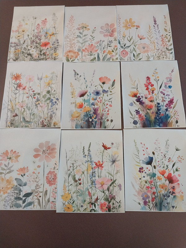 Botanical Canvas Floral Prints 7 3/4 x 9 inches Set of 9
