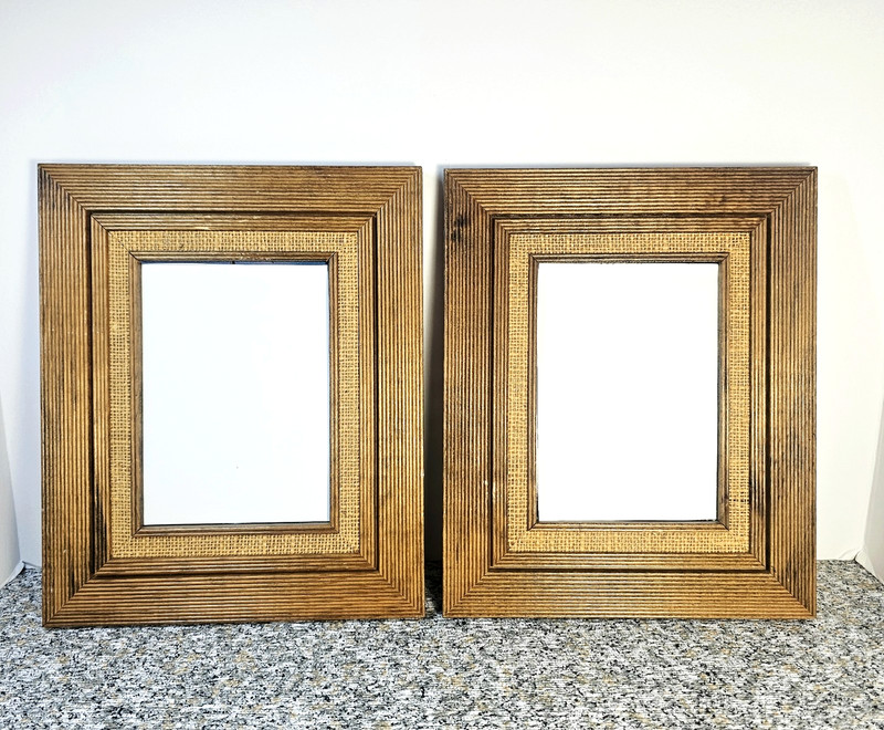 Pair Cottagecore Boho Rattan Bamboo Look Solid Wood Picture Frame 5×7 Rustic Vtg