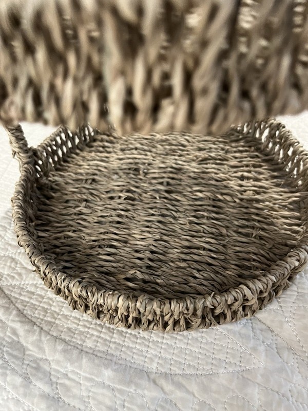 Wicker Farmhouse Two-Tier Rustic Basket Stand with Handle, 2-Tier, Used gallery