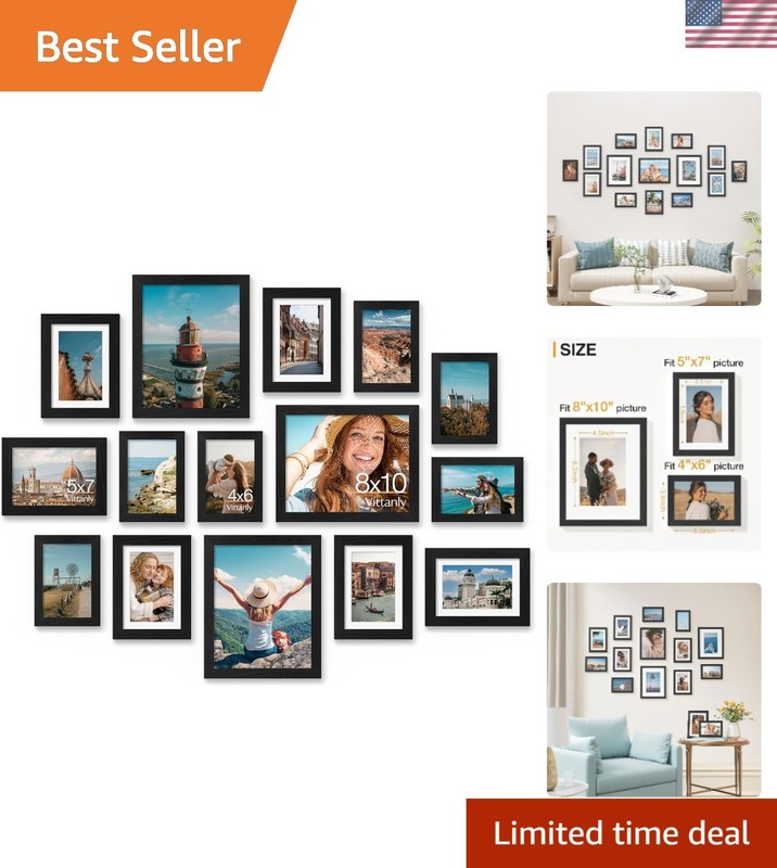 Versatile 15-Pack Collage Picture Frame Set | Includes 3 Sizes, Modern Design