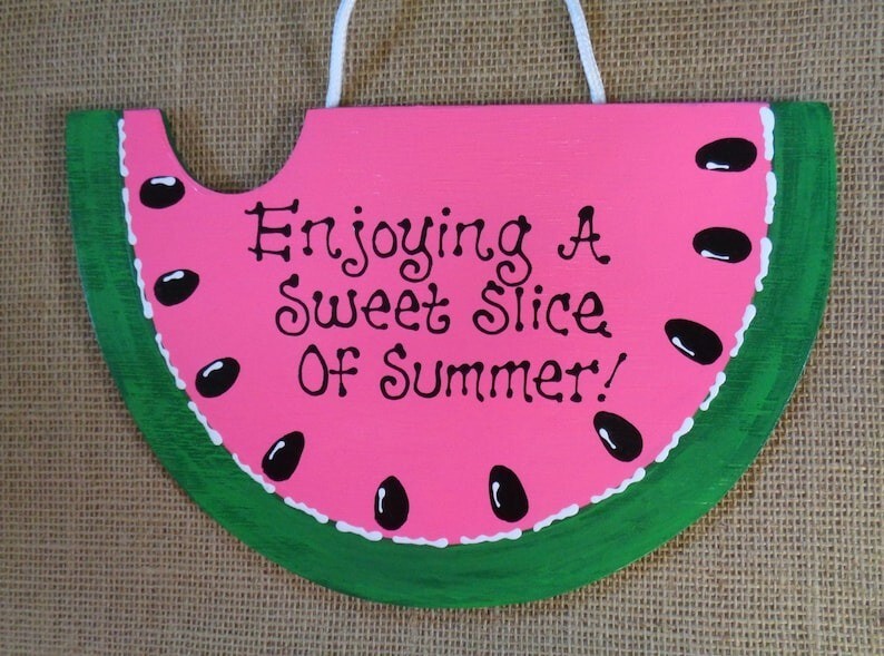 WATERMELON Sweet Slice Summer PINK SIGN Deck Pool Tiki Patio Backyard Plaque