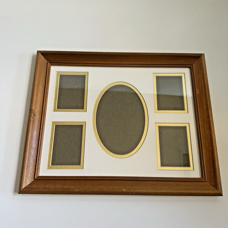 Vintage 10×13 Wood Multi Photo Picture Frame White Gold Double Matted 5 Openings