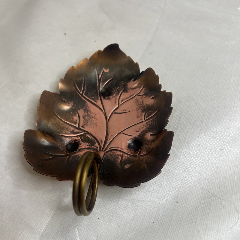 Copper Craft Guild Burnished Leaf Candy Dish Scrolled Handle 6”x4”