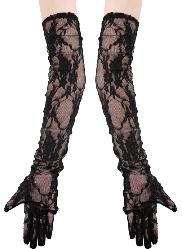Women's Long Lace Floral Gloves Sheer Mesh Tulle Elbow Length Wedding Evening... gallery