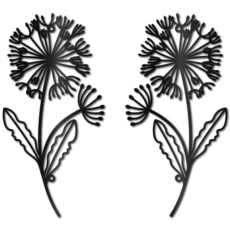 Dandelion Metal Wall Art Iron Flower Decor Hanging Black Symmetry Silhouette 11.