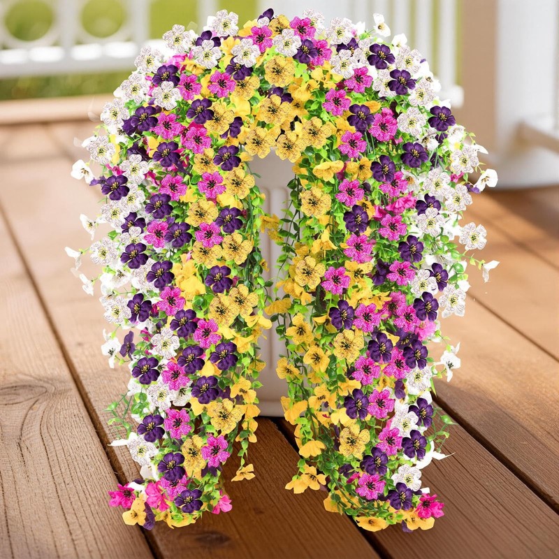 Artificial Hanging Flowers for Outdoors, 6PCS Faux Silk Artificial Flowers fo…