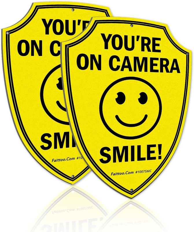 Faittoo Smile You’re On Camera Sign, Video 10×7 inches, Yellow – 2 Pack
