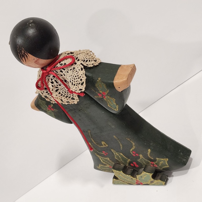 Hand Painted Wood Angel Figurine Christmas Folk Art Holly Primitive 10" gallery
