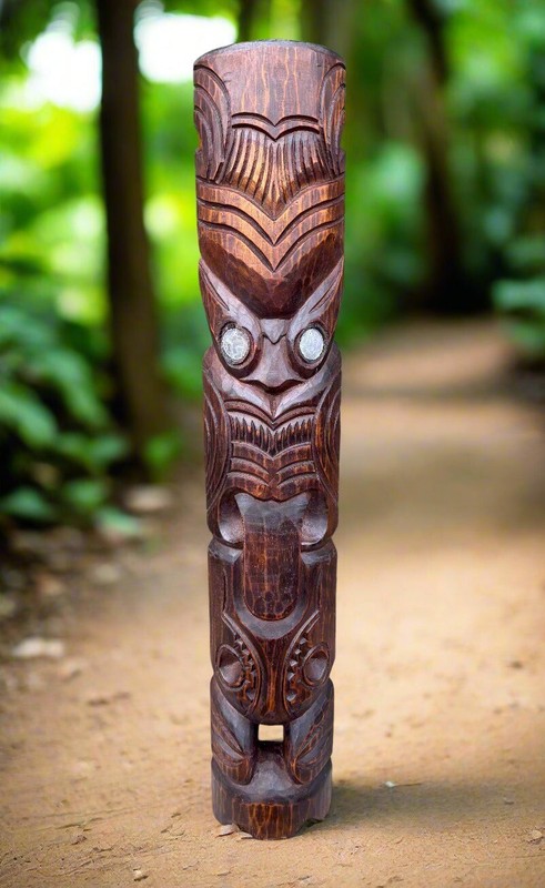 Māori Inspired Tribal Tiki Wood Carving Half Statue Wall Plaque