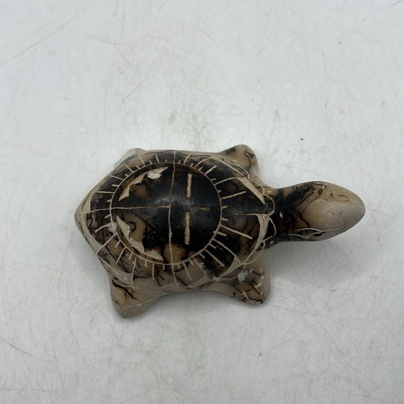 Native Horse Hair Carved Turtle Tan Black Decor Art Collectible Figurine FLAWS gallery