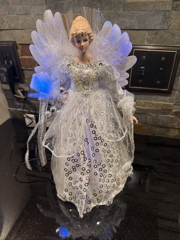 Kurt Adler Fiber Optic LED Angel Christmas Treetop, White & Silver, Multi-Color gallery