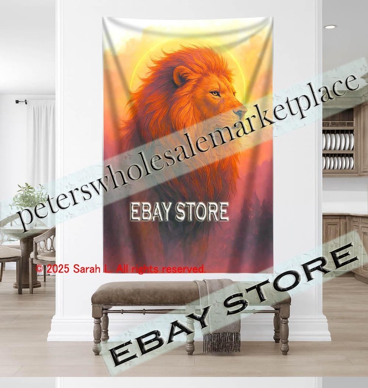 Fire Lion tapestry 3D relief look power home interiors 59X82 in