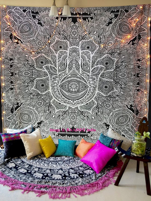 Grey tapestry Yoga Queen Hamsa Tapestries Meditation Buddha Hippie Wall Hanging