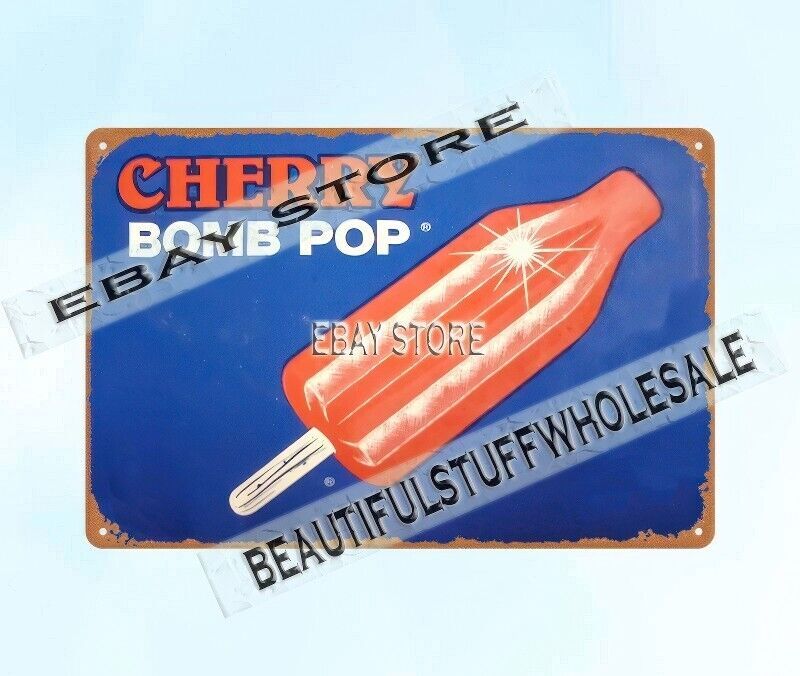 1986 CHERRY BOMB POP POPSICLES MERRITT ICE CREAM TRUCK tin sign family wall art