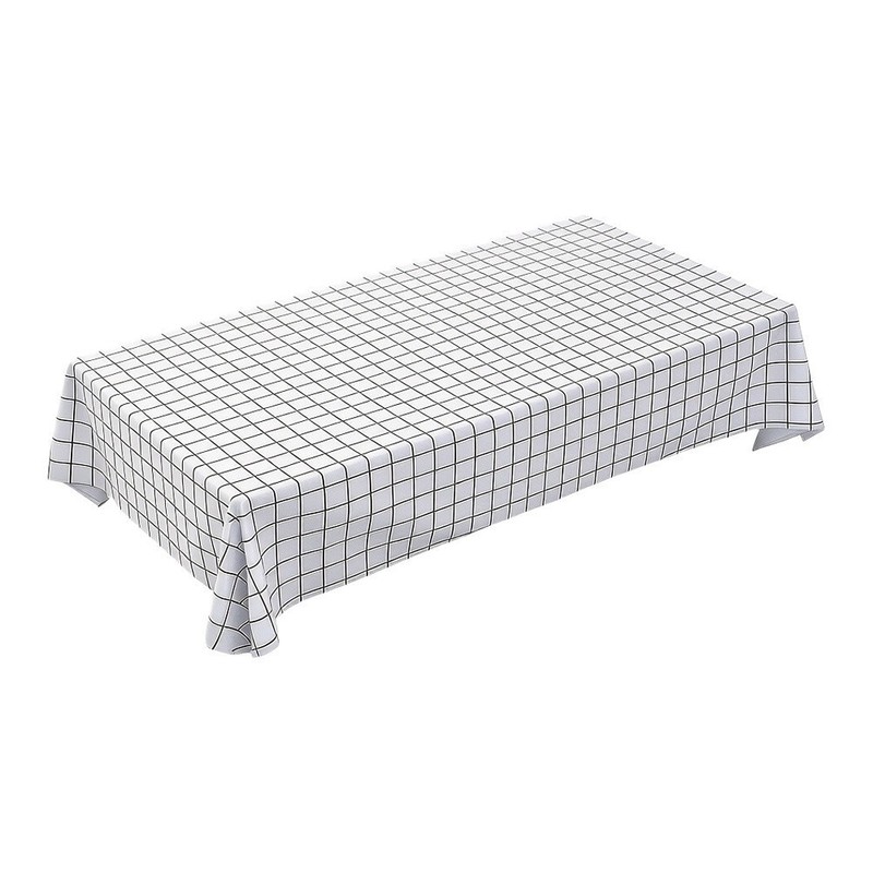Modern Minimalist Tablecloth Waterproof PVC Black Grid Pattern on White gallery