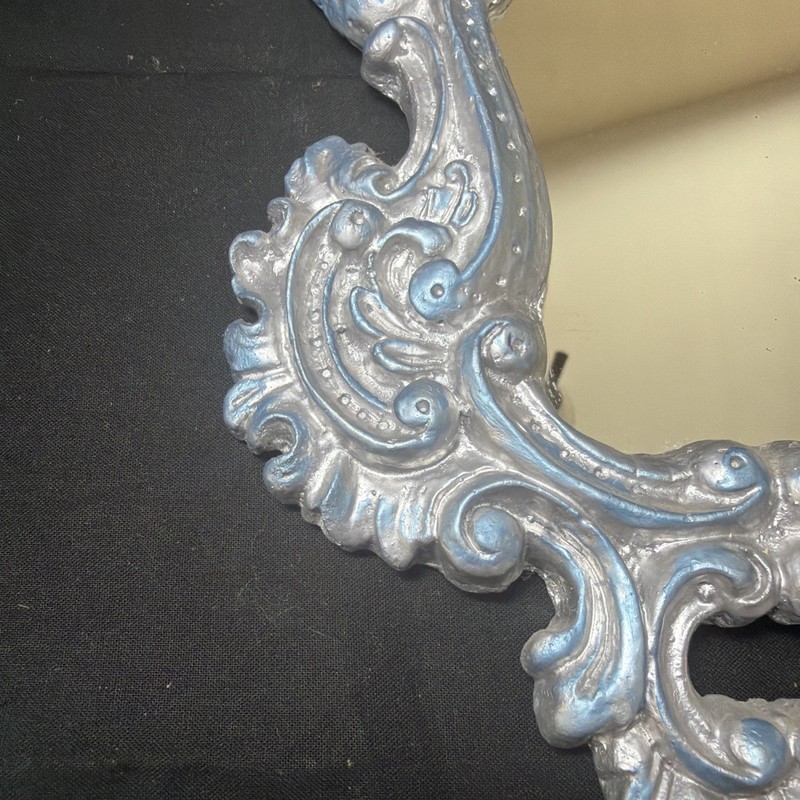 Ceramic Decorative Silver tone With Blue Tint Mirror Made In Mexico 13 3/4” X 8” gallery