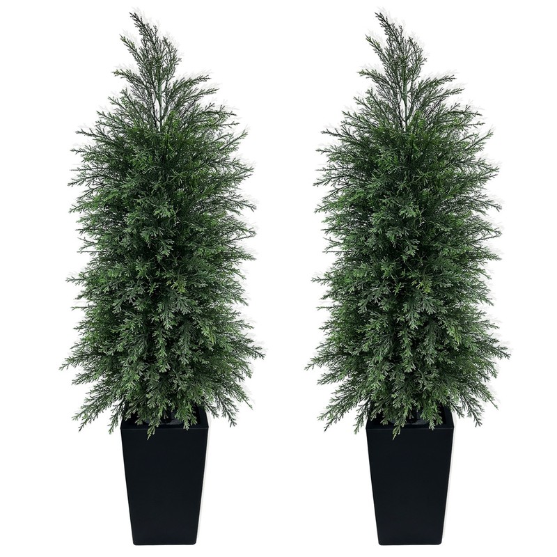 2Pack 4FT Artificial Cypress Tree, Black Square Planter Indoor/outdoor decor