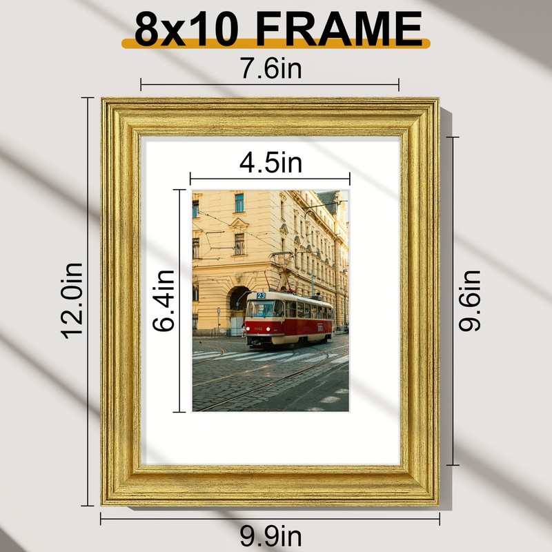 8x10 Picture Frames 2 Rustic Gold Polystyrene Ornate Display 5x7 with Mat for Wa gallery