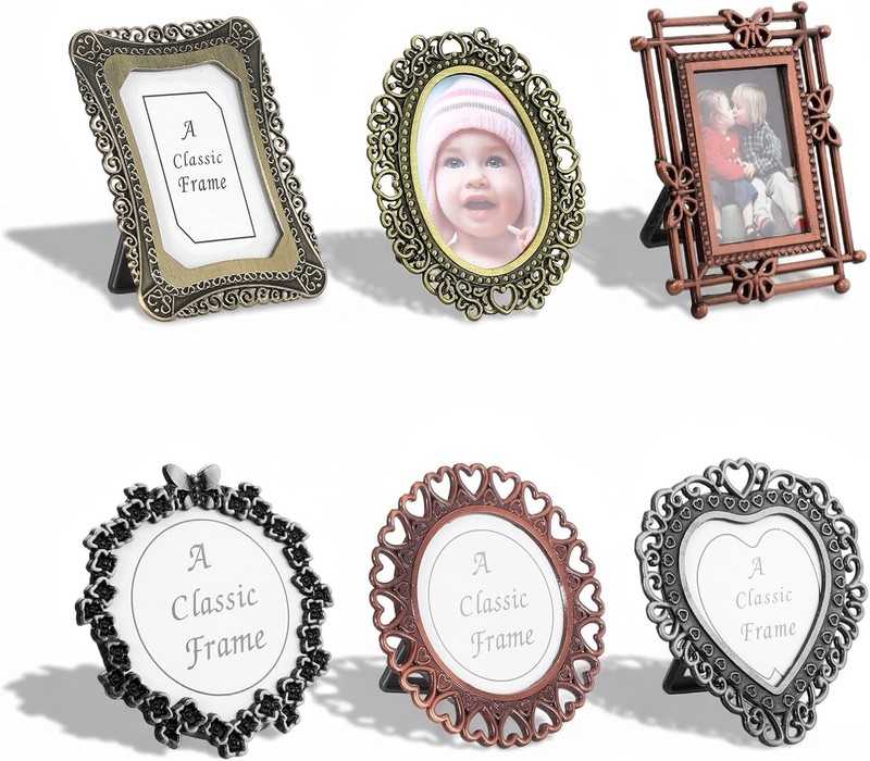 6PCS Mini Vintage Picture Frame Set 1inch Small Metal Photo Frames Assorted A... gallery