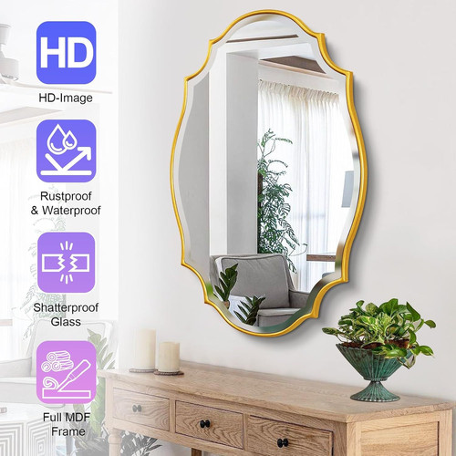 Scalloped Oval Wall Mirror, 24“X36” Gold Bathroom Vanity 36"L x 24"W gallery