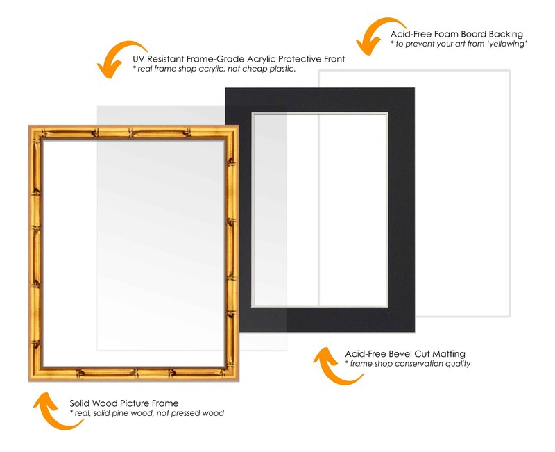 11x14 Frame Gold Bamboo With Black Picture Mat For 11x14 Photo - Gold Bamboo 13x gallery