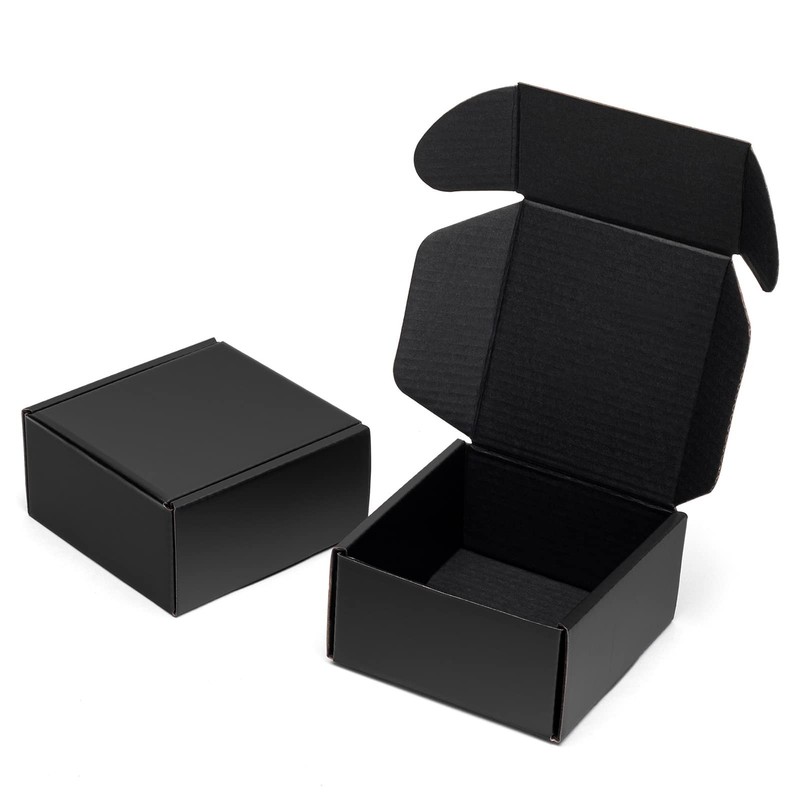Timirog Small Shipping Boxes 4x4x2 Inches 25 Pack – Black Corrugated Cardboar…