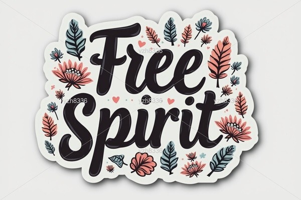Free Spirit Floral Sticker – Boho Typography with Leaves and Flowers -Zink Print