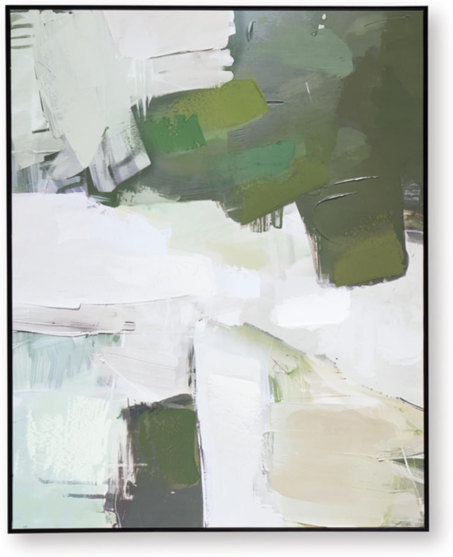 Vinick Hand-Painted Abstract Wall Art 50x40 Inches in Green & White gallery